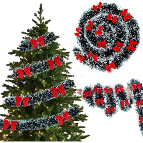 Guirlande de Noël verte avec nœuds rouges, guirlande de sapin de 2m pour décoration