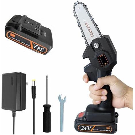 Tronçonneuse électrique sans fil, mini tronçonneuse de 10 cm, petite tronçonneuse portable pour la maison, tronçonneuse alimentée par batterie rechargeable