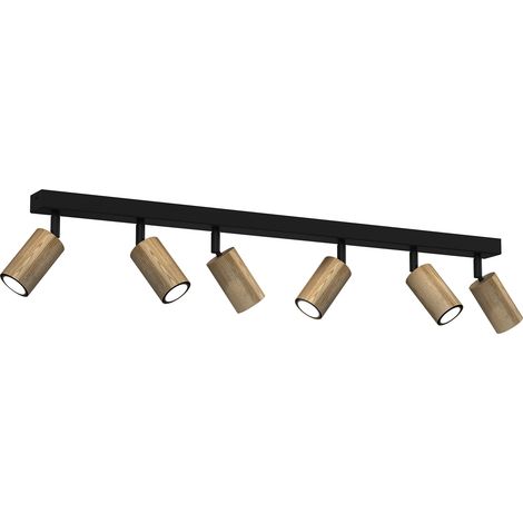 Rampe noire bois clair 6 spots GU10 8W Nisse Luminex