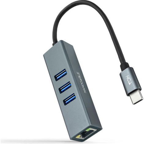 Hub USB 3.0 Tipo-C Nanocable 10.03.0408/ 3 Puertos USB/ 1 RJ45/ Gris (1/4)