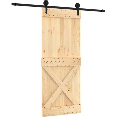 Sliding Door Natural and Black 85 x 210 cm Solid Pine Wood vidaXL (1/5)