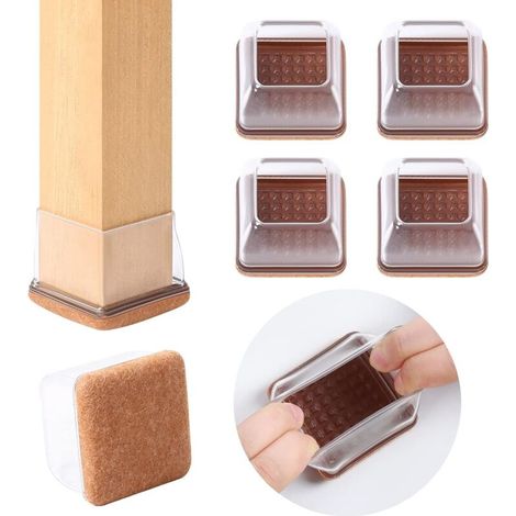 Protection Pied de Chaise 36-56mm. Couvre-Pieds de Chaise. 2Pouces Carré-transparente Tasses de Meubles Capuchons de Jambe de Chaise. Chaise Protecteurs de Pieds de Chaise en Mouvement Lisse (1/5)