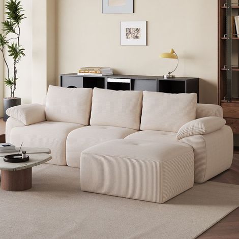 Canapé d'angle réversible avec méridienne, Canape convertible, Canapé-lit, Canapé modulairee, Canapé 4 places, Sans montage, Beige (1/5)