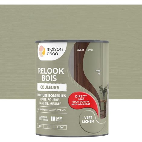 MAISON DECO Peinture Relook bois MAISON DECO, vert lichen satine, 1 l (1/3)