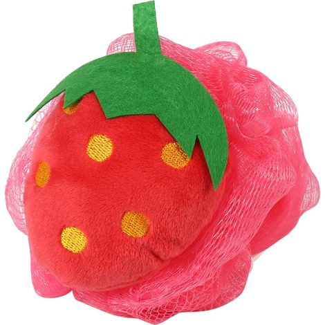 Lot de 1 Éponge exfoliante corps fraise forme fruit réutilisable Brosse douche maillage gommage nettoyant