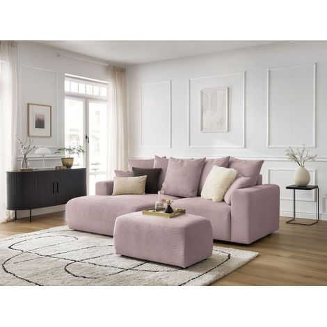 BOBOCHIC - Canapé d'angle convertible coffre ATILLA velours côtelé avec pouf Angle gauche Violet (1/5)