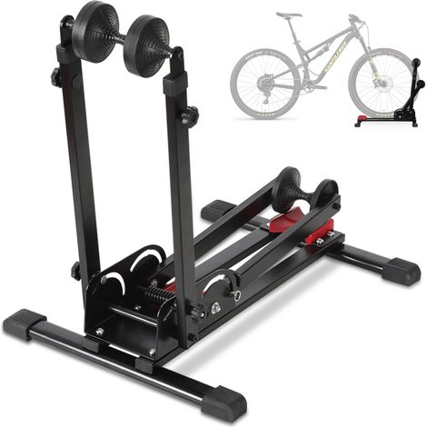TolleTour 1X 3-in-1 Fahrradständer klappbar - vertikal & horizontal - für 24-27,5 Zoll Reifen bis 2,4 Zoll - Schwarz/Rot (1/5)