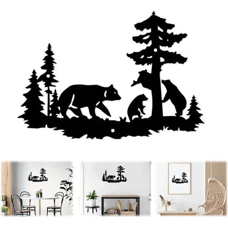 Decoration Murale Metal Dcoration Murale Deco Murale Metal, Style Forestier Silhouette un ours et arbres OBJET DE DECORATION MURALE (1/5)