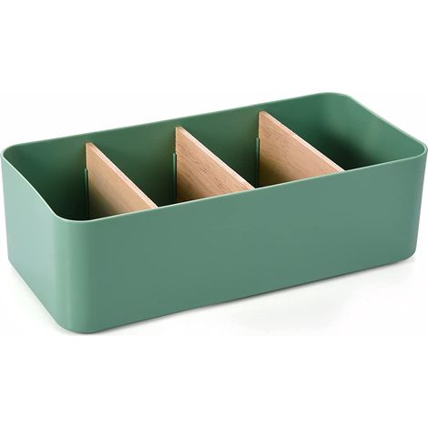 1 Boîte de rangement, bois, 5 compartiments amovibles, bords arrondis, bureau cuisine salle de bain (1/5)