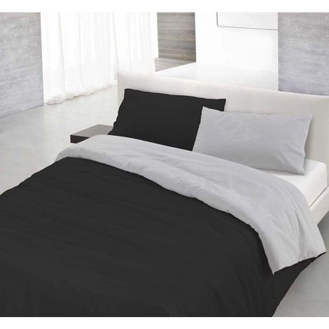 Copripiumino sacco+federa 100%cotone made in Italy 3 misure bicolore tinta unita Nero/Grigio - 1 Piazza