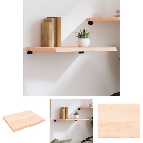 The Living Store -  Wandregal 60x50x(2-4) cm Massivholz Eiche Unbehandelt (1/5)