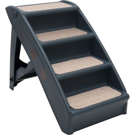 vidaXL Escalera para perros plegable de 4 peldaños gris oscuro (1/2)