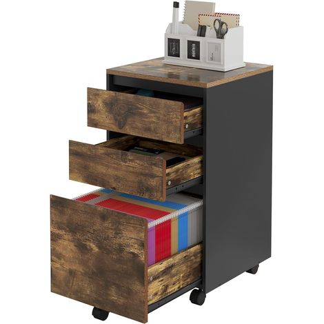 WOLTU Roll File Cabinet w/ Drawer, Hanging File Folder Organizer, Dark Oak Black (1/5)