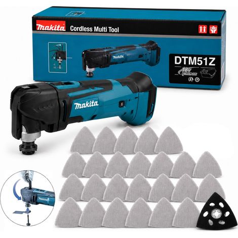 Makita DTM51Z 18v Lithium Multi Tool Keyless Blade Change + 25 x Mesh Sheets (1/5)