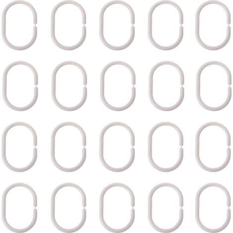 Lot de 20 Anneaux, Forme C, Plastique, 4 x 2 cm, Pour Tringle Rideau Douche