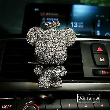 Bouche d'aération de voiture Ours mignon et créatif de haute qualité, diffusion d'aromathérapie et de parfum léger longue durée, pour l'intérieur de votre voiture (Blanc A) (1/5)
