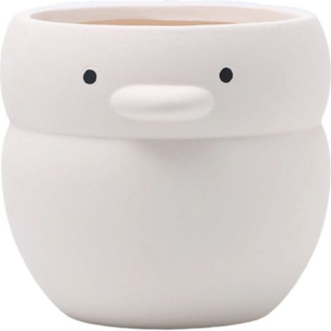 Pot de fleurs en céramique rond en forme de canard jaune mignon avec porte-stylo décoratif. Pot en argile respirant pour orchidée verte charnue. (1/5)
