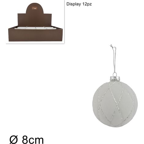 PALLA VETRO DIAMETRO 8 CM VELLUTO BIANCO