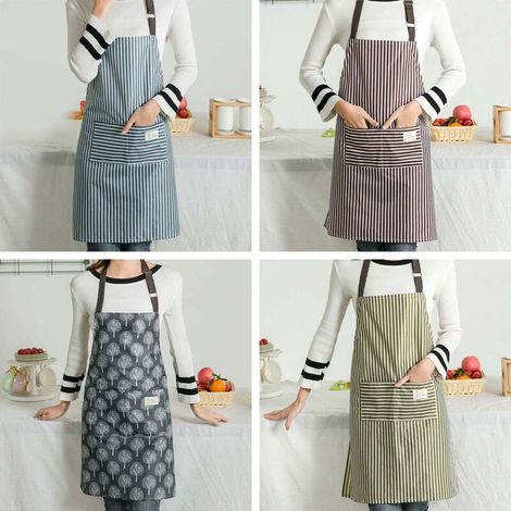 Tablier de Cuisine Etanche Tablier Réglable Unisexe Tablier de Chef Imperméable avec 2 Poches pour Cuisine Familial Barbecue Jardin Restaurant Café (Marron, Bleu, Vert, Gris) 4 Pièces (1/5)