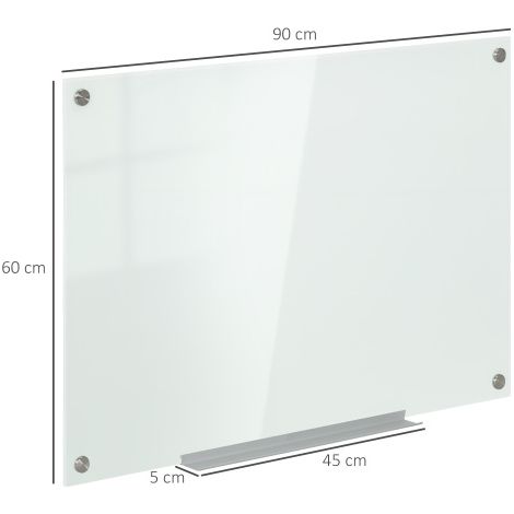 Tableau blanc tableau magnétique 90x60cm avec 4 picots 6 aimants 1 éponge et étagère, chevalet tableau en verre pour montage mural (1/5)