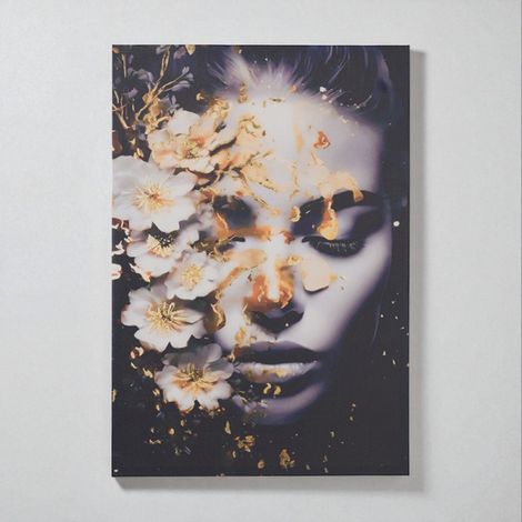 Quadro moderno verticale su tela 60x90 cm con ritratto di donna con fiori (1/5)