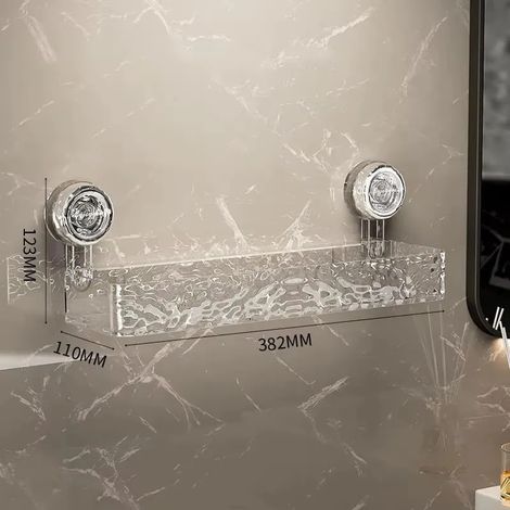 Étagère de rangement à ventouses (transparente) pour salle de bain, fixation murale, sans perçage, pour lavabo d'angle, rangement pour articles de toilette et autres produits de toilette. (1/5)