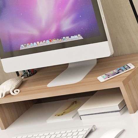 LCD-Monitorständer mit Ablage, Tastaturablage und hellem Walnussfuß, Modell A (1/5)