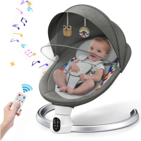 Balancelle Transat Bébé Électrique Bluetooth Gris Foncé|Harnais 5 Points, 5 Vitesses, Minuterie, Contrôle App‑Télécommande pour 0‑6 mois (1/5)