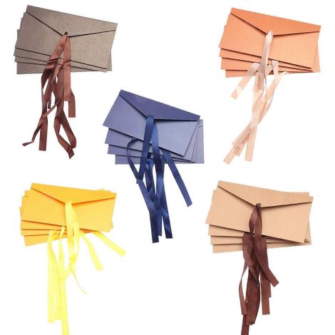 20 enveloppes à ruban créatives - Bleu lac + Or + Bronze + Café + Cuir de vache (1/4)