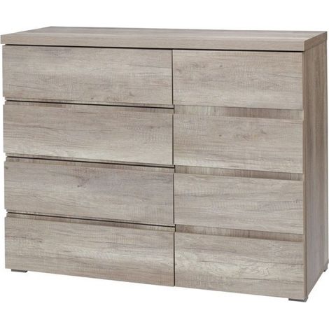 Comò ROMI – 4 cassetti e 1 porta – Colore quercia dab canyon – L110 × P43,5 × H87,5 cm – Camera da letto per adulti