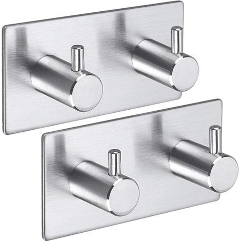 Gancho autoadhesivo para toallas，2 ganchos de pared de acero inoxidable，no requiere taladrar，robusto e impermeable，Ganchos para toallas 2 en 1 (1/5)