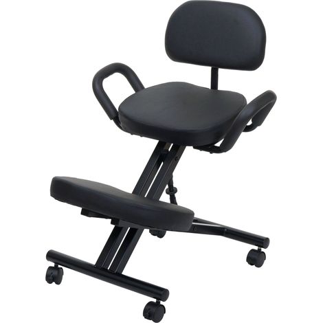 Sedia sgabello pouf posturale ergonomica con ruote altezza regolabile HHG-211 ecopelle metallo, nero