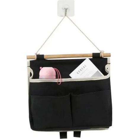 Cesta de almacenamiento colgante negra, 25x23x6 cm, se puede colgar en la pared o en una barra, hecha de tela Oxford resistente.