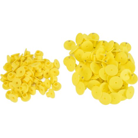 100 étiquettes auriculaires rondes pour animaux, faciles à identifier et à utiliser, numérotées, jaunes. (1/5)