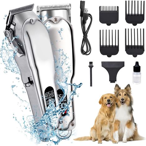 Tondeuse pour chien, sans fil, tondeuse de toilettage pour animaux de compagnie, étanche, avec lames en céramique, kit professionnel avec 6 embouts pour chat et chien (1/5)