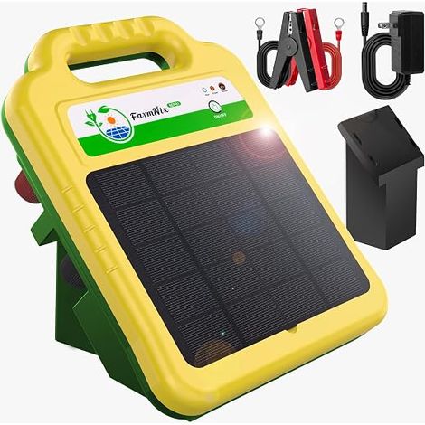 Clôture électrique solaire 16KM Appareil Électrique avec Batterie au Lithium 10400mAh et Panneau Solaire 4.3W pour Bovins Chevaux Moutons Porcs et Volaille (1/5)