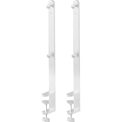 Juego de 2 abrazaderas de escritorio extendidas para montaje en tablero perforado y mesa: soporte de metal sin clavos, montaje ajustable para grosores de 1 a 5,5 cm, altura de 41,5 cm, color blanco