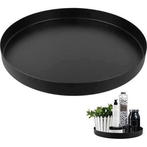 Plateau Rond Décoratif, 30cm Noir Mat Acier Inoxydable, Plateau de Service Métal Rond Assiette Décorative pour Bijoux Cosmétiques Salle de Bain (1/5)