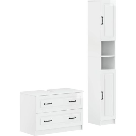 2-teiliges Badezimmer Schrank Set UTRECHT Hochglanz Weiß vidaXL (1/5)