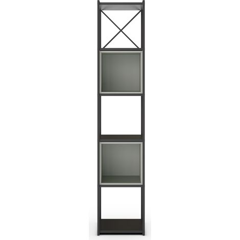 Bibliothèque, meuble étagère aspect bois coloris vert et métal noir - Longueur 36 x Profondeur 39 x Hauteur 179 cm (1/5)