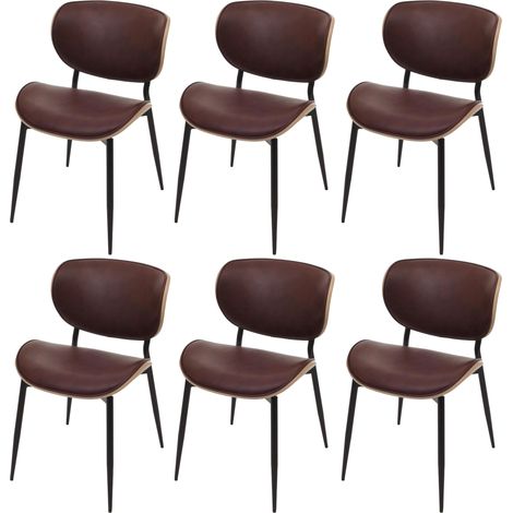 Juego de 6 sillas de comedor HHG-233, silla, madera curvada imitación cuero 280g/m² Oeko-Tex MVG, natural, marrón vintage