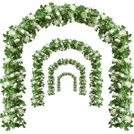 Guirlande de Roses Artificielles avec Vignes 4 Pièces 8,5 m Guirlande de Vignes en Soie Fausse avec Feuilles Vertes pour Décoration de Mariage, Fête, Jardin, Arc, Maison (1/5)