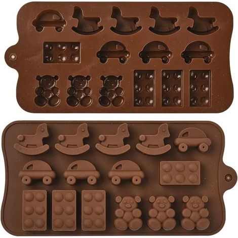 Lot de 2 moules en silicone en forme de cheval à bascule en forme ours 2 Moules en Silicone de 208 X 102 X 14 Mm Mul MOULE A GATEAU (1/5)