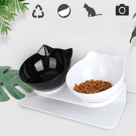 Gamelles pour chat avec support surélevé, plateforme inclinée à 15 °, amovible, anti-déversement, bol d'arrosage pour chats et chiens de petite taille (1/5)
