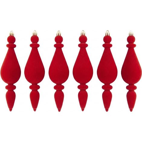 Set di 6 decorazioni per l'albero di natale Pendenti Rossi Velluto grandi cm 19x5.5  con Gancio per Decorazione addobbi Alberi ghirlande casa ufficio (1/5)
