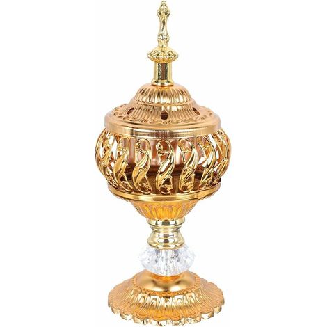 DEESSE SHOP - Brûleur d'encens Encens Résine Bakhoor Charbon de bois Brûleur d'encens Porte-encens en fer arabe Encensoir Décor de bureau pour Bakhoor Oud Bâtons d'encens Cônes dorés (1/5)