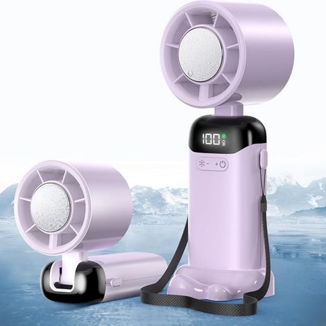 2 unités Petit Mini Ventilateur Portable, Mini Ventilateur à main usb Portatif Portable Rechargeable avec 5 vitesses écran LED pour la maison, bureau, chambre à coucher, voyages en plein air (1/5)