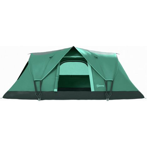 Tente camping familiale 5-6 personnes crochets lampe poches latérales 4,55 x 2,2 x 1,8 m vert noir