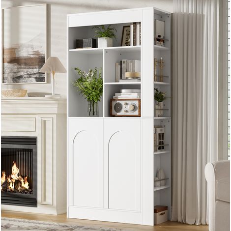 Mobile contenitore alto 85×35×180 cm, 2 ante, ripiani aperti, bianco DESVIAE (1/5)
