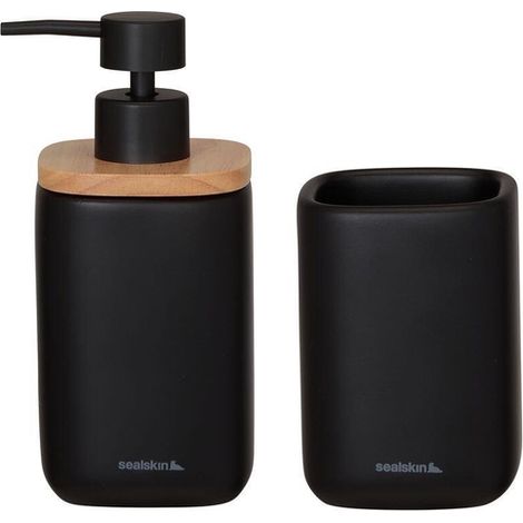 Sealskin Mind Ensemble de salle de bain - Distributeur de savon 200 ml - Gobelet à brosse à dents - Noir (1/5)